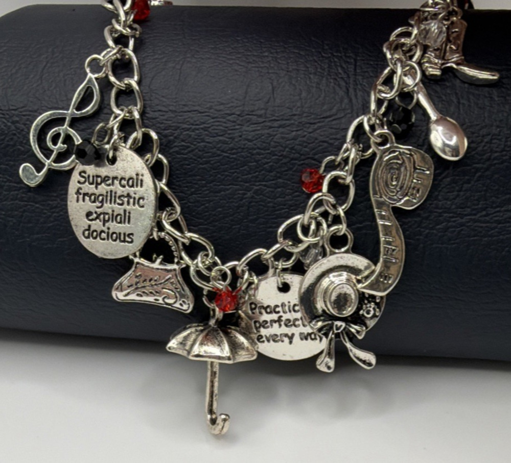 Mary Poppins Charm Bracelet Silver Tone Dangle